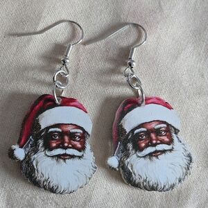 Black Santa Christmas Earrings